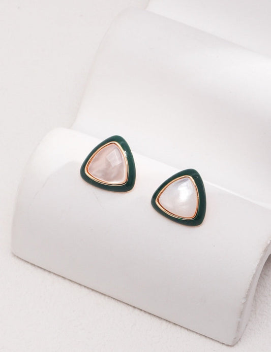 Drip Glaze Shell Triangle Stud Earrings