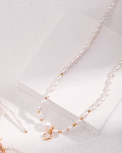 Pearl with Cubic Zirconia Pendant Necklace