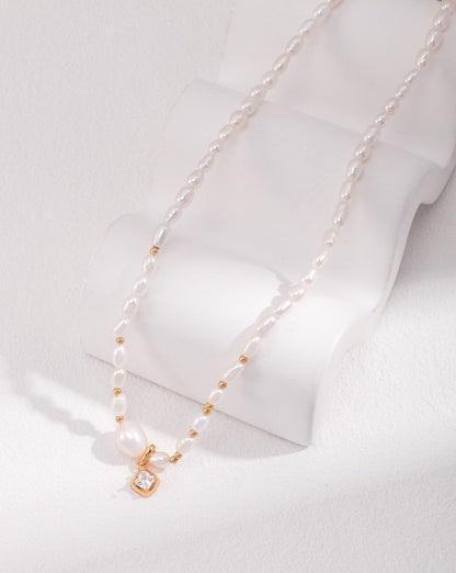 Pearl with Cubic Zirconia Pendant Necklace