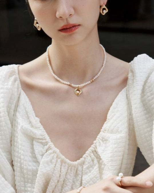 925 sterling silver pearl necklace, 18ct gold plated pearl necklace