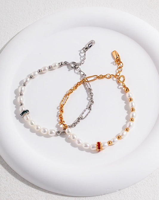 Dainty Silver/Gold & Pearl Bracelet