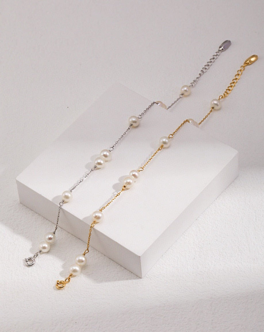 Delicate Silver/Gold & Pearl Bracelet