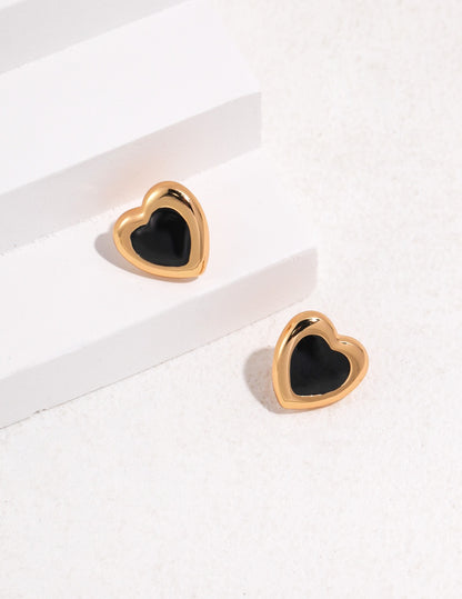 Heartbeat Black Onyx Stud Earrings