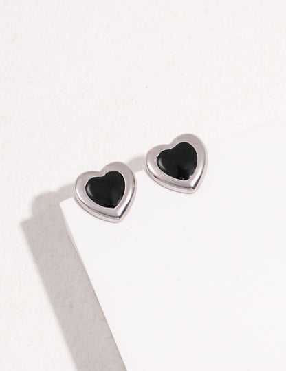 Heartbeat Black Onyx Stud Earrings